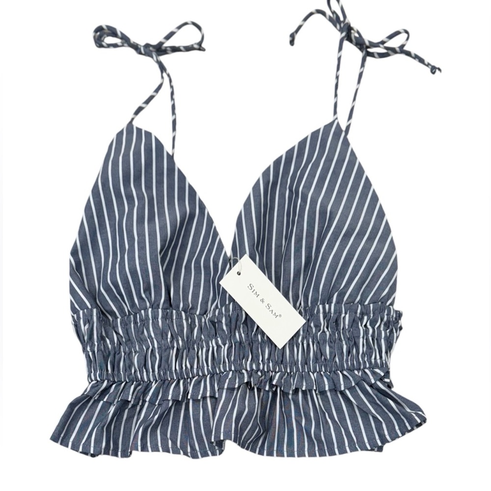 SIM & SAM Striped 100% Cotton Peplum Top NWT XL - Picture 2 of 4